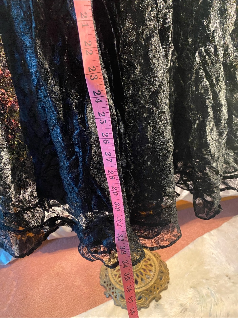 Nostalgia Black Lace Midi Skirt with Sheer Overlay